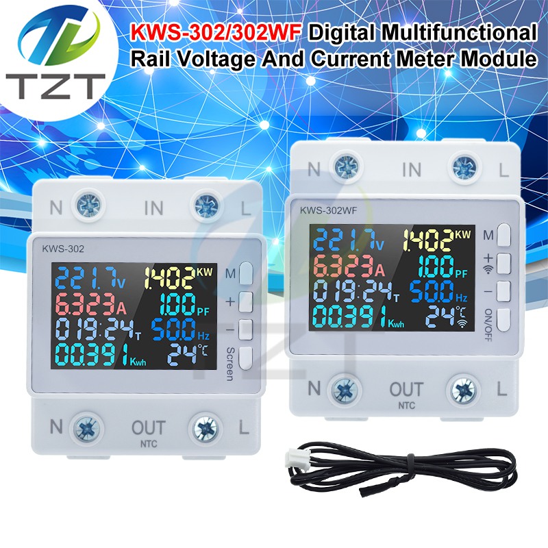 TZT 170-270V/63A Power Meter 8in1 Color Screen Multi-function AC Energy Power Voltmeter Voltage Amps Watt Kwh Meter Remotely Control
