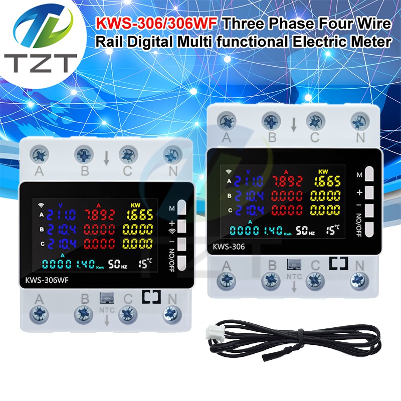 KWS-306 Tuya WIFI Power Meter Voltage Current Energy Meter Three Phase Four Wire Rail Phone APP Remote Control AC 85-290V 80A