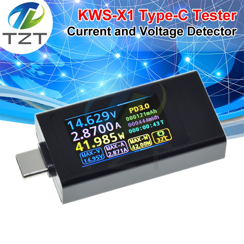KWS-X1 Type-C Current and Voltage Monitor DC 4-30V 0-12A Power Meter Tester PD Battery Capacity Digital LCD Display Meter