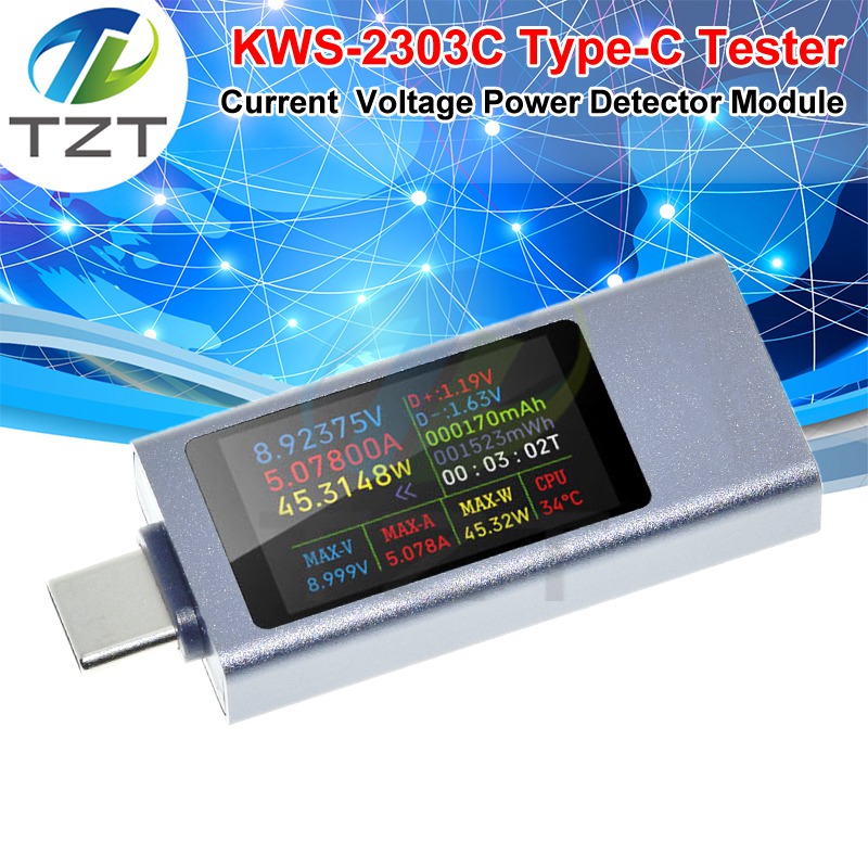 KWS-2303C Multi-function Digital Display DC Voltage Ammeter Power Meter Type-c Cell Phone Charging Tester DC 4-30V 0-12A
