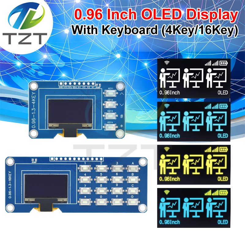 TZT 0.96 Inch I2C Driver SH1315 OLED Display Module  With 1x4/4x4 Keyboard For Arduino Raspberry Pi DIY Project