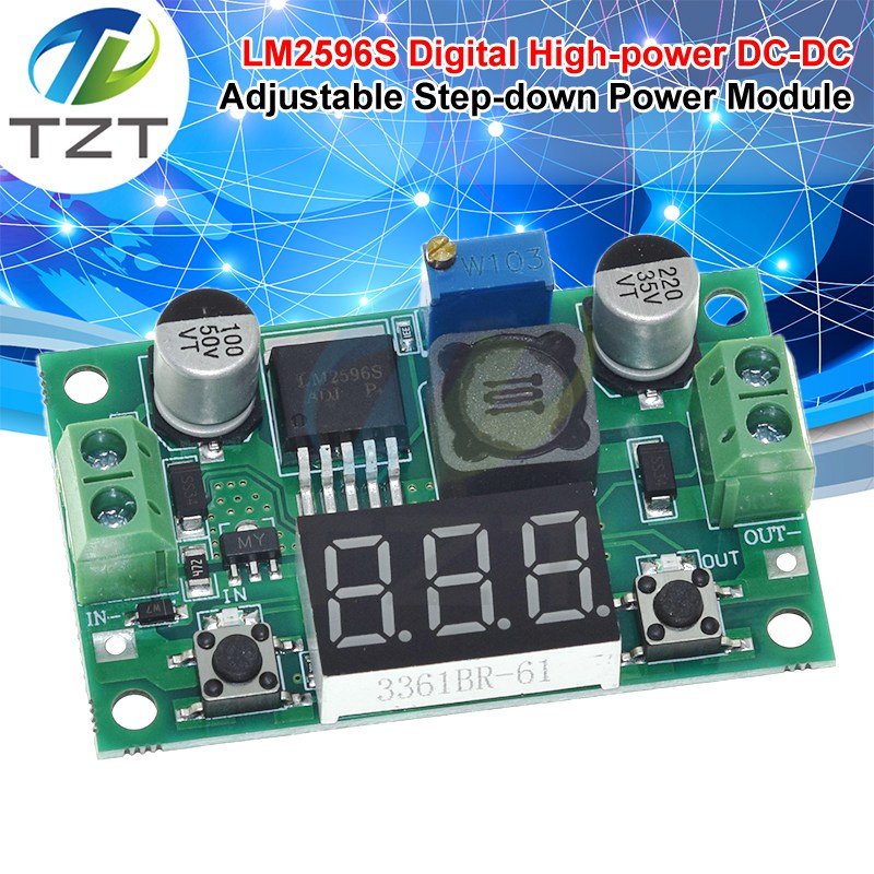 TZT  LM2596 DC 4.0~40 to 1.3-37V Adjustable Step-Down Power Module + LED Voltmeter DC/DC