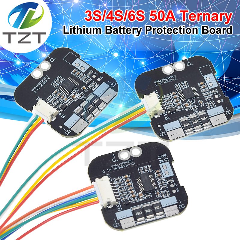 TZT 3S 4S 6S 12V 16.8V 24V 50A BMS Ternary Li-ion Lithium Battery Protection Board With Temperature Protection