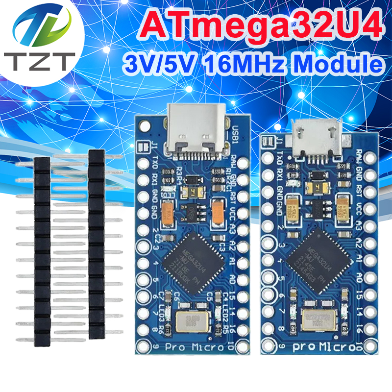 TZT Pro Micro ATmega32U4 5V 16MHz Original Chip Replace ATmega328 For Arduino Pro Mini With 2 Row Pin Header For Leonardo UNO R3