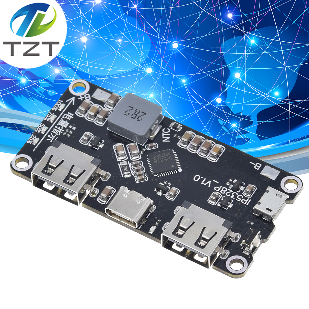 TZT IP5328P Dual USB 18650 Battery Charger treasure Tpye-c 3.7V to 5V 9V 12V Step up Fast Quick Charger Circuit Board QC2.0 QC3.0