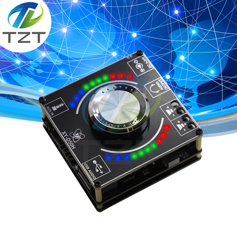 XY-D50H Hifi-level 50W*2 Stereo Bluetooth power amplifier TPA3116 module volume spectrum music rhythm light