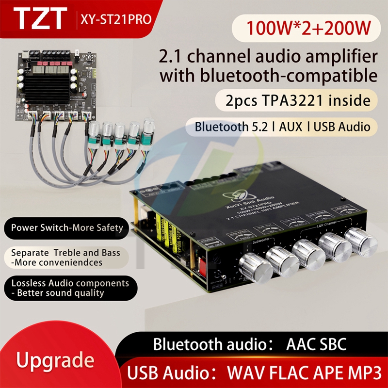 ST21PRO Bluetooth digital power amplifier 2.1 channel 100W*2+200W subwoofer TPA3221 exceeds 3116