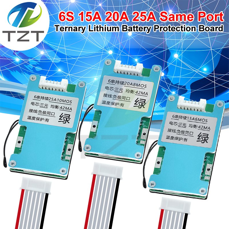 TZT 6S 15A 20A 25A 3.7V BMS Lithium Battery Balanced Charge Board Equalizer With NTC Temperature Protection Common Port For Escooter