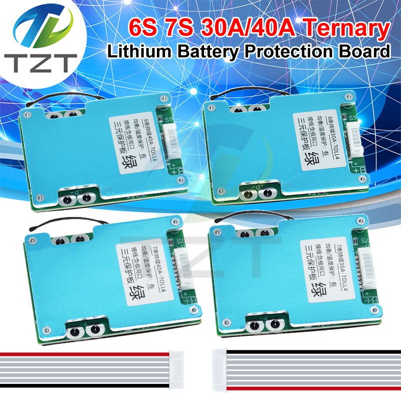TZT 6S/7S 30A 40A BMS 4.2V 18650 Battery Poretect Board With Balance With NTC Temperature Protection Common Port With Heat Sink