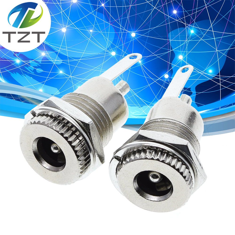 TZT DC099 5.5 mm x 2.1mm DC Power Jack Socket Female Panel Mount Connector Metal DC-099 Open Hole 11MM 5.5*2.1 5.5*2.5