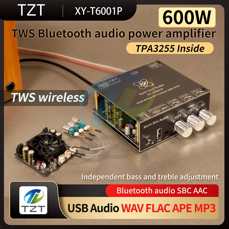 XY-T6001P single-channel 600W Bluetooth power amplifier board module with high and low frequency functions for TWS true wireless earphones, TPA325