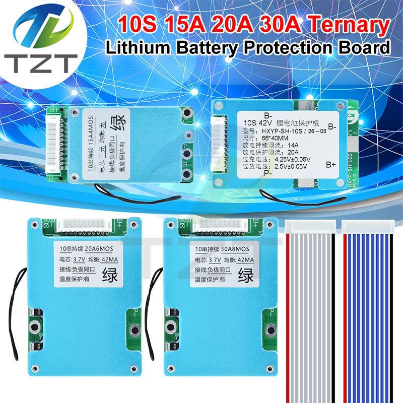 TZT BMS 10S 42V 15A 20A 30A 18650 Ternary Lithium Battery Protection Board With Balance Built-in NTC Temperature Control