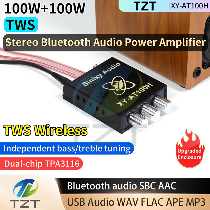 TZT Upgraded 100W*2 stereo Bluetooth audio power amplifier board for TWS headphones and speaker connection with bass and treble AT100H