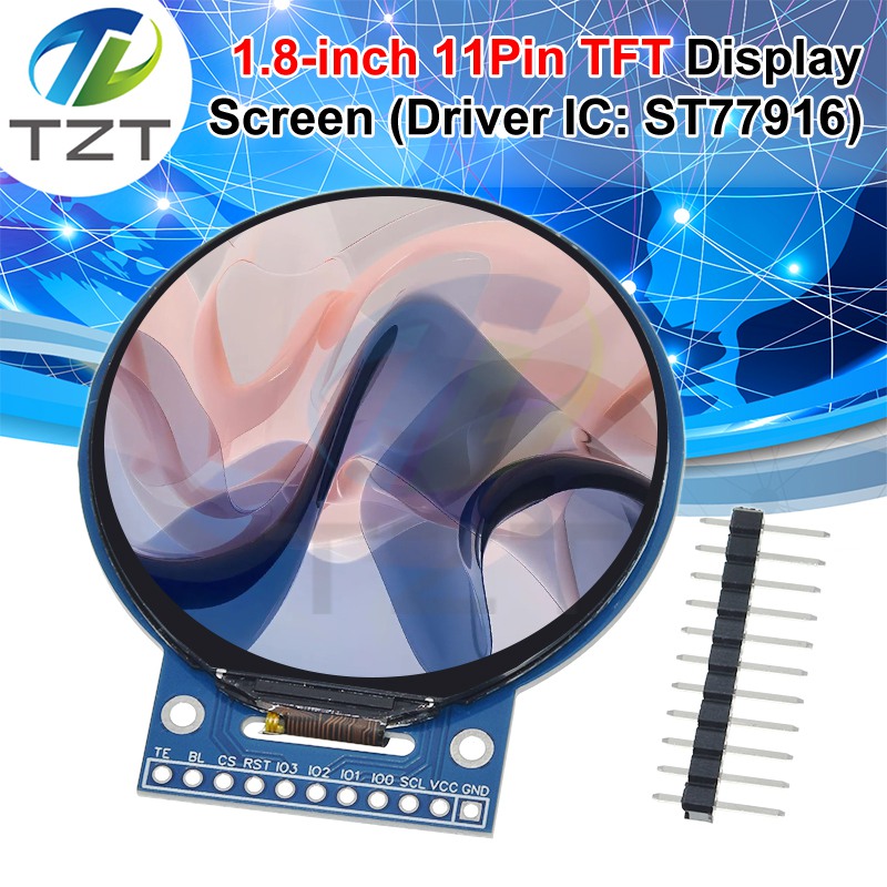 TZT 1.8 Inch Round TFT LCD Display Module TZT 360x360 ST77916 SPI QSPI Interface for Smartwatch DIY Project