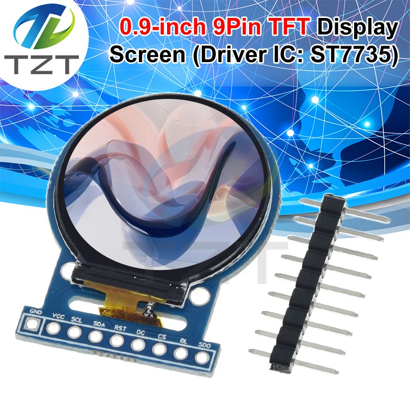 TZT 0.9 Inch Round TFT LCD Display Module 128x128 ST7735 SPI Color Screen For ESP32 Smart Watch DIY Wearable