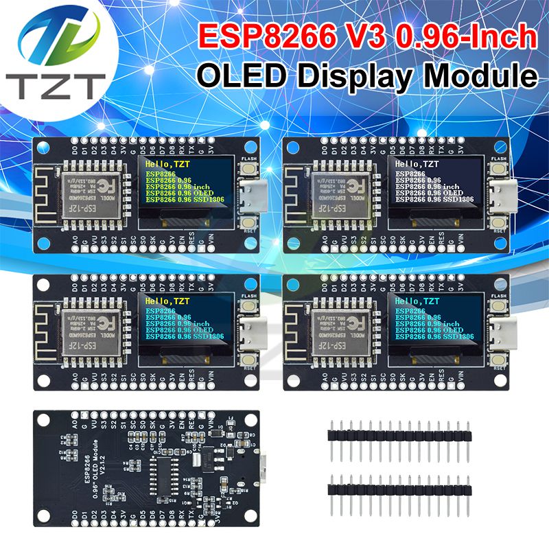 TZT NodeMCU ESP8266 Development Board With 0.96 Inch OLED Display CH340G ESP-12F WiFi Module TYPE-C USB For Arduino/Micropython