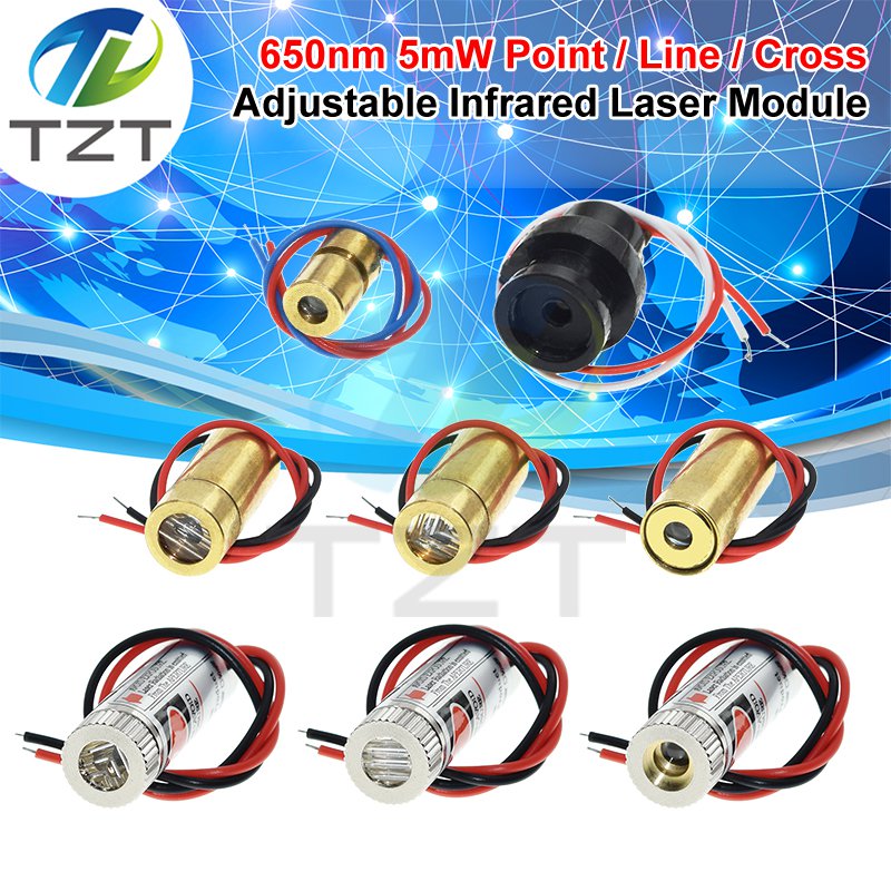 TZT 650nm 5mW Red Point / Line / Cross Laser Module Head Glass Lens Focusable Focus Adjustable Laser Diode Head Industrial Class